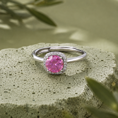 Pink Diamond Silver Ring