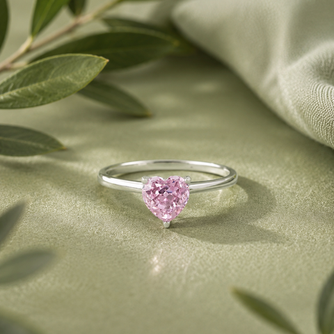 Pink Heart Stone Solitaire Ring