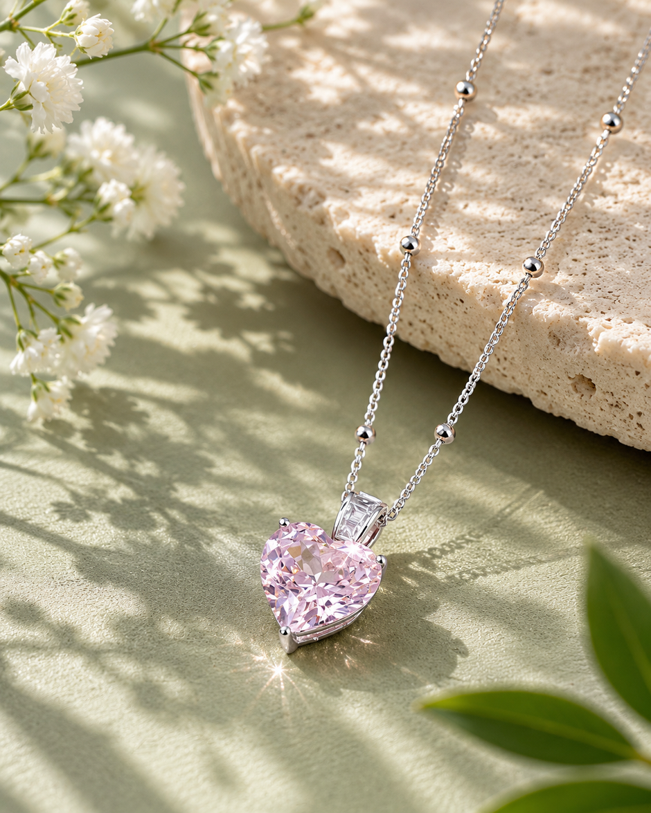 Heart Shape Radiance Diamond 925 Sterling Silver Pendant Chain for Women