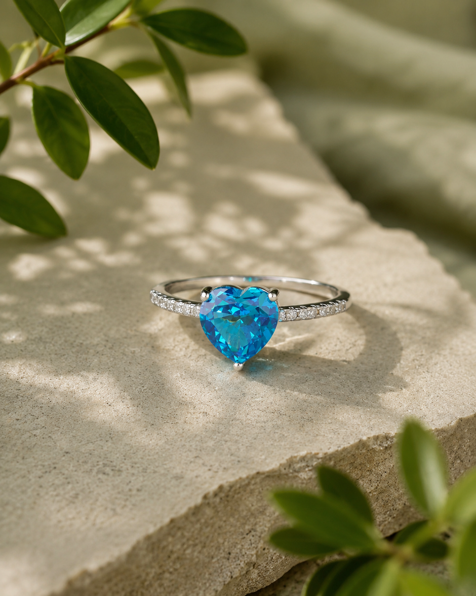 Blue Heart Solitaire Ring