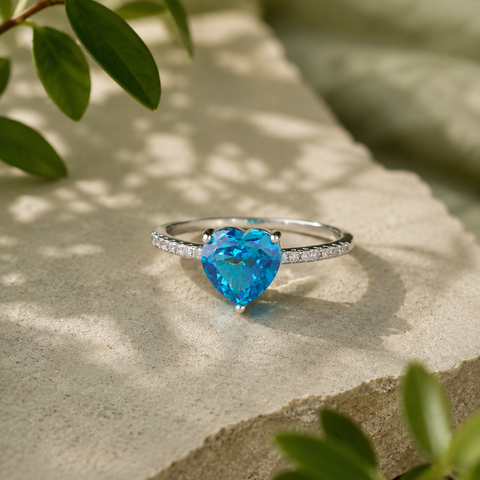 Blue Heart Solitaire Ring