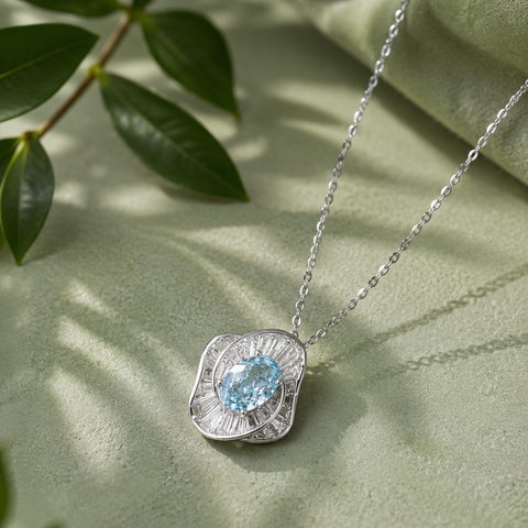 Azure Bloom Blue Diamond Floral Design 925 Sterling Silver Pendant Chain for Women