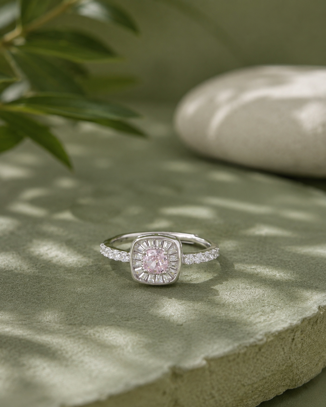 Pink Diamond Silver Ring
