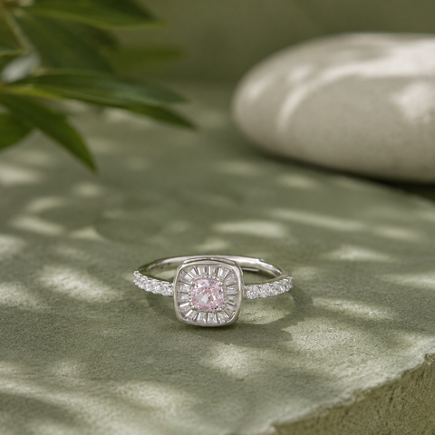 Pink Diamond Silver Ring