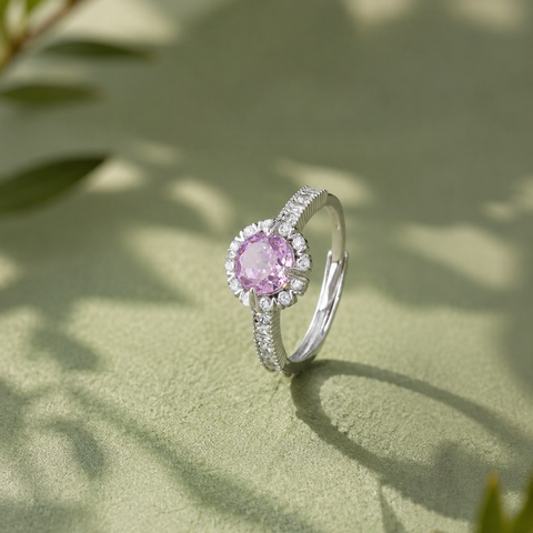 Pink Sparkle Stone Diamond Silver Ring