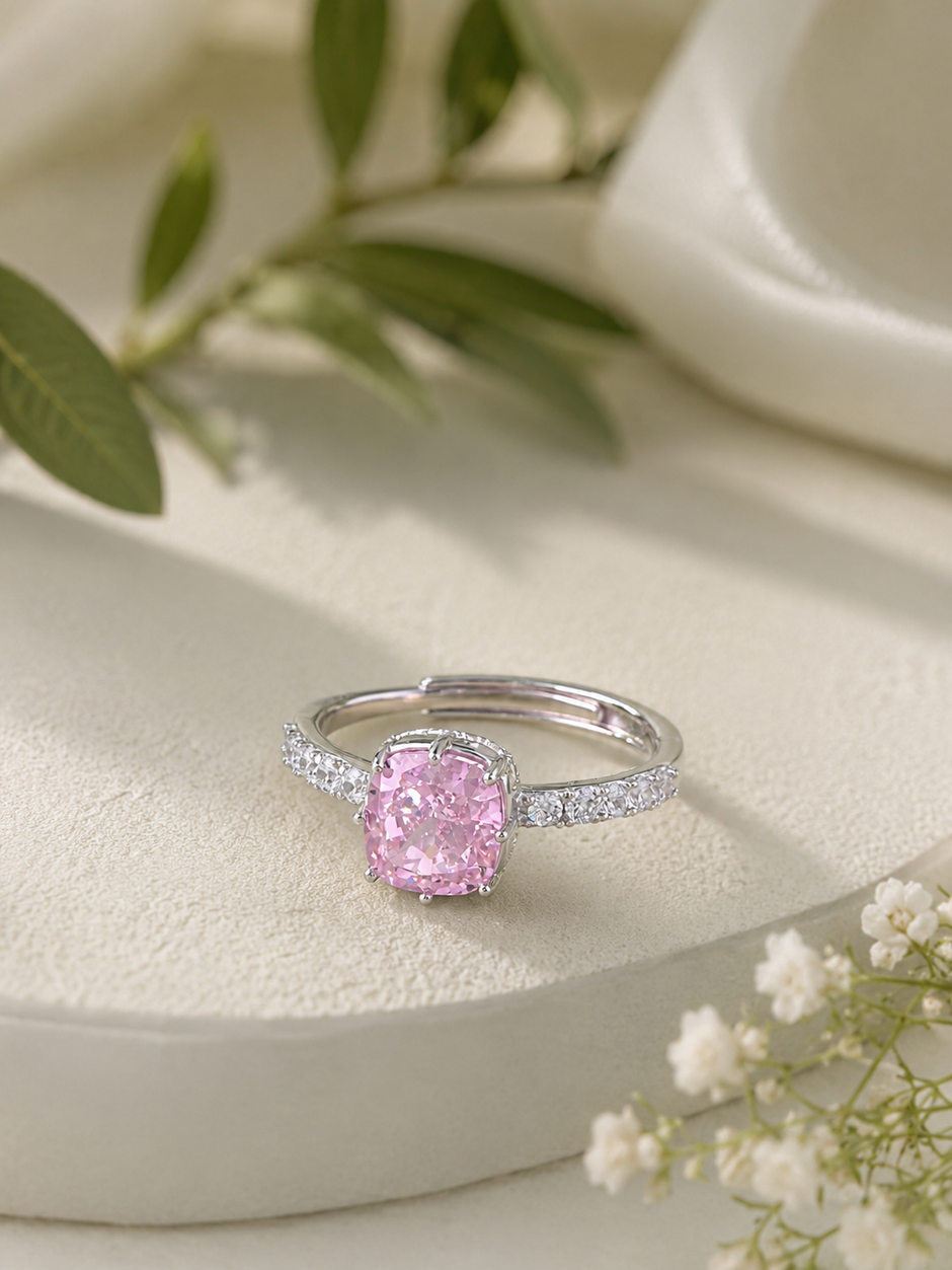 Pink Cushion Solitaire Ring