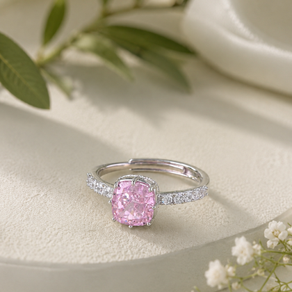 Pink Cushion Solitaire Ring