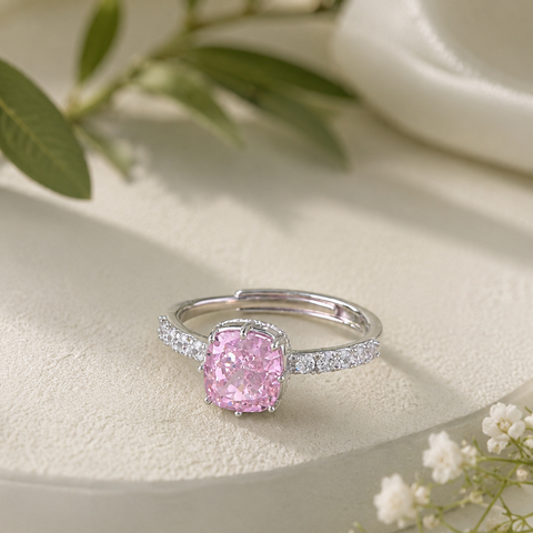 Pink Cushion Solitaire Ring