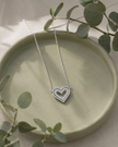 925 Sterling Silver Double Heart Necklace for Women with Pavé Cubic Zirconia Open Heart Pendant