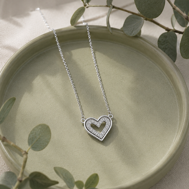 Heart Pearl Diamond 925 Sterling Silver Pendant Chain for Women