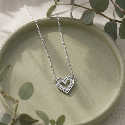 Heart Pearl Diamond 925 Sterling Silver Pendant Chain for Women