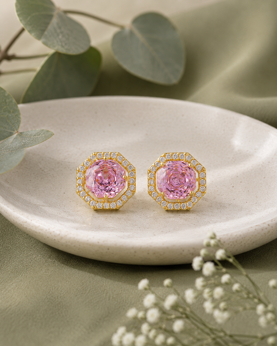 Blush Pink Round 925 Sterling Silver Stud Earrings for Women
