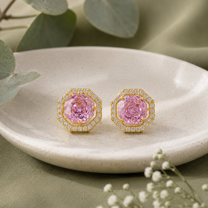 Blush Pink Round 925 Sterling Silver Stud Earrings for Women