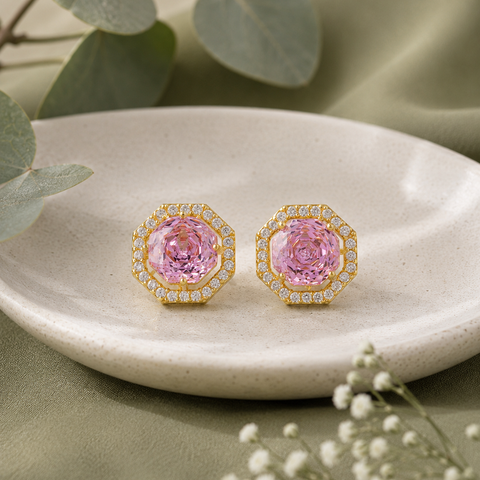 Blush Pink Round 925 Sterling Silver Stud Earrings for Women