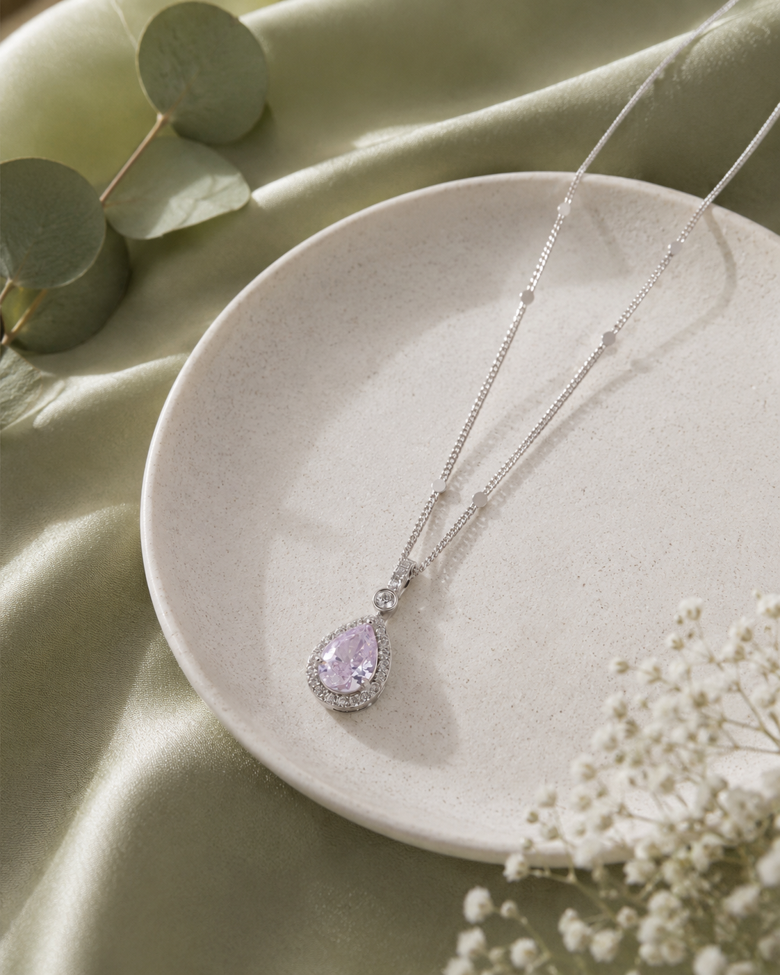 Blush Drop Diamond Pink Stone 925 Sterling Silver Pendant for Women