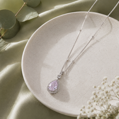 Blush Drop Diamond Pink Stone 925 Sterling Silver Pendant for Women