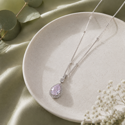 Blush Drop Diamond Pink Stone 925 Sterling Silver Pendant for Women
