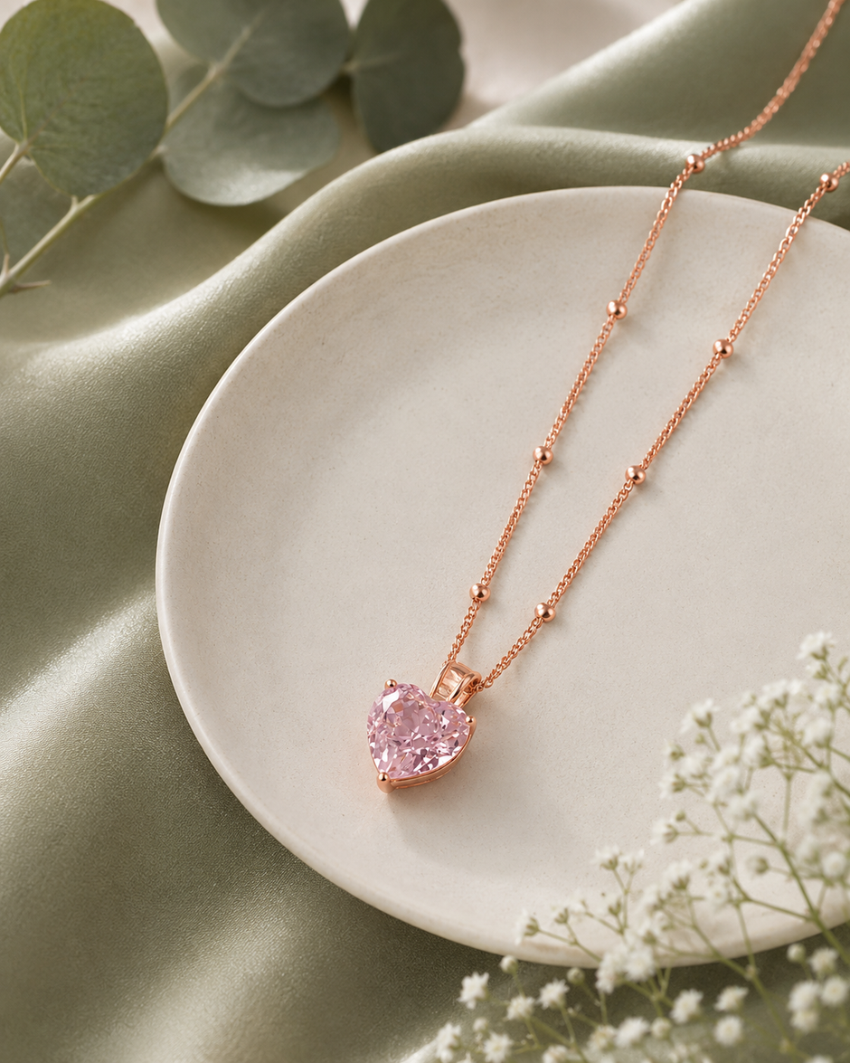 Blush Heart Design 925 Sterling Silver Rose Gold Pendant Chain for Women