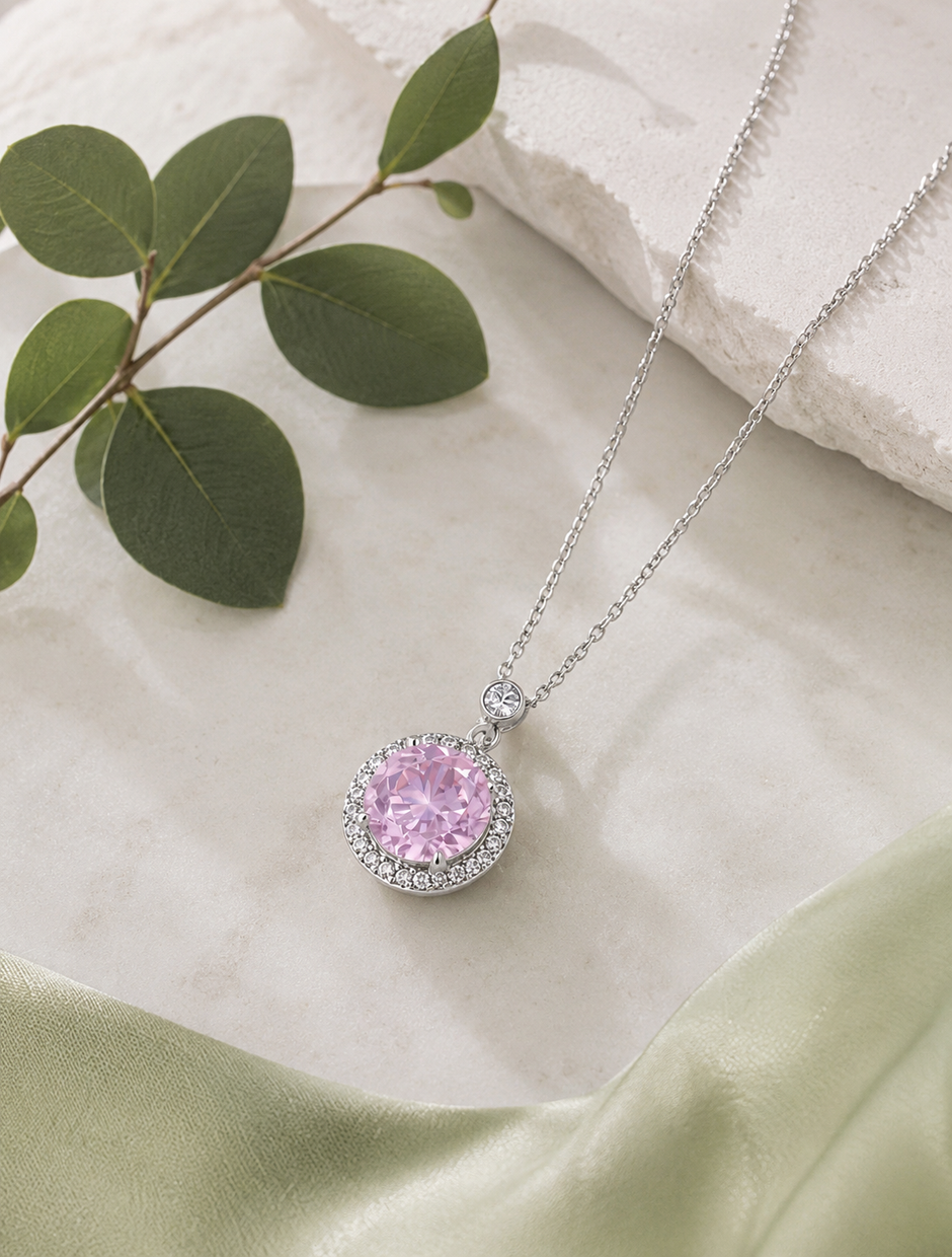 Blush Aura Diamond 925 Sterling Silver Pendant Chain for Women