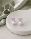 Emerald Cut Pearl Earrings