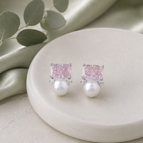 Emerald Cut Pearl Earrings