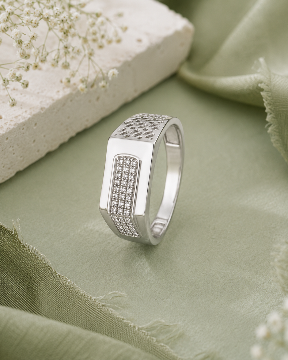 Cutwork Side Pavé cz 925 sterling Silver Ring for men