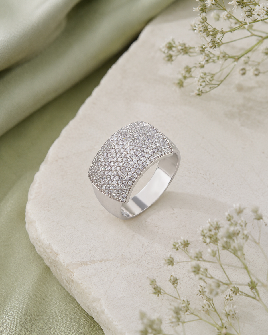 Luxury Diamond Dome Ring for Men in Sterling 925 Silver