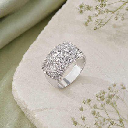 Luxury Diamond Dome Ring for Men in Sterling 925 Silver