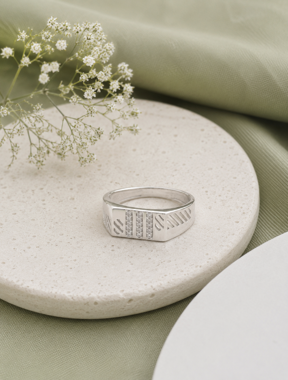 Modern Diamond Line Ring for Men 925 Sterling Silver