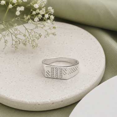 Modern Diamond Line Ring for Men 925 Sterling Silver