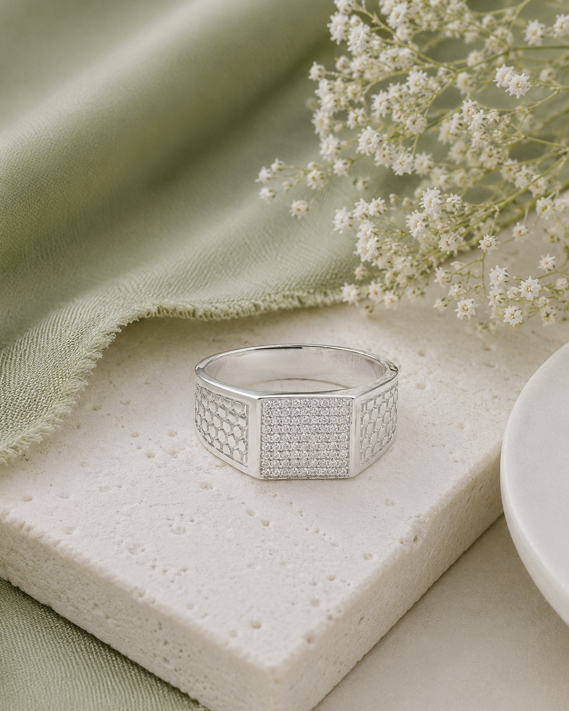 Diamond Texture Statement Ring for Men 925 Sterling Silver