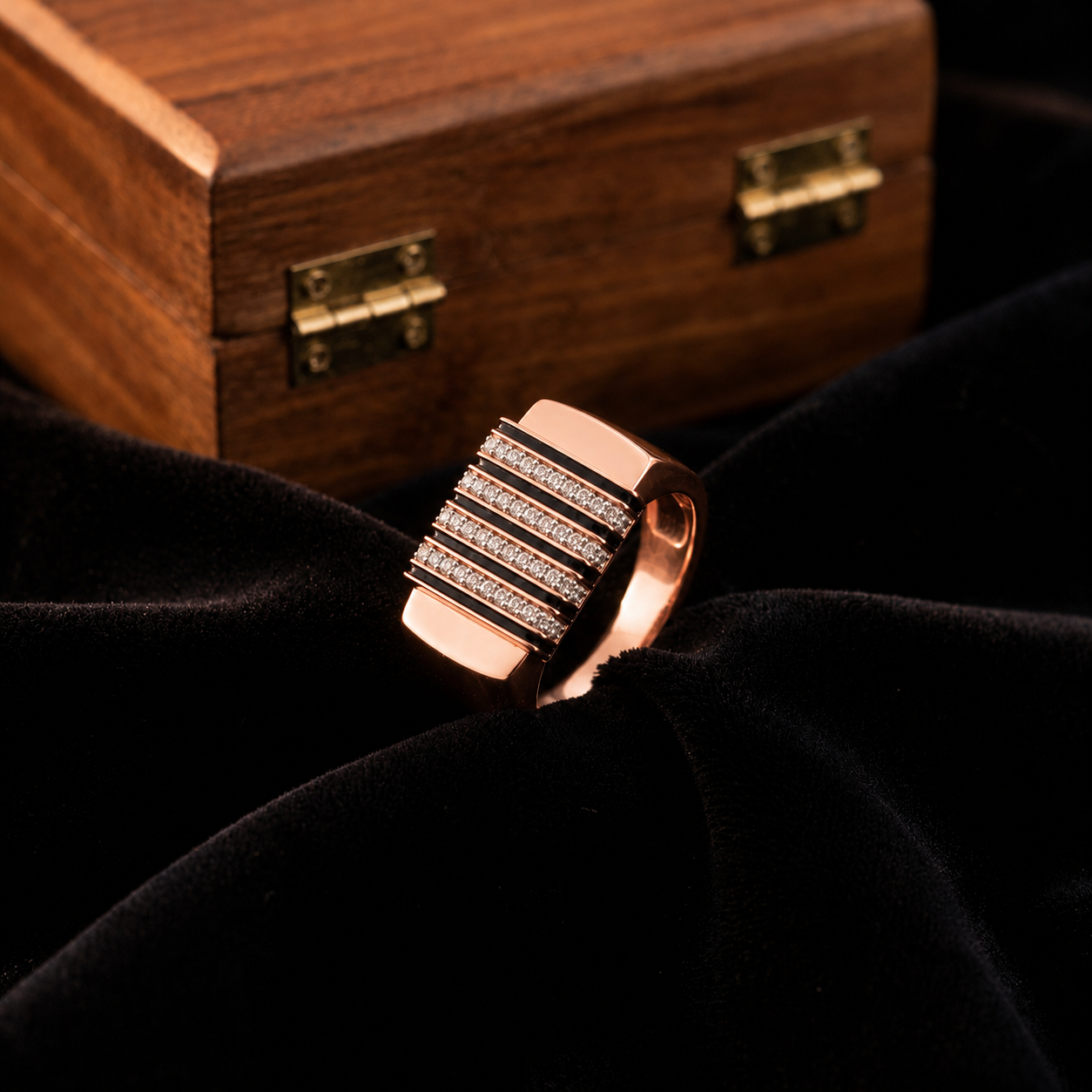 Modern Diamond Stripe 925 Sterling Silver Rose Gold Ring for Men
