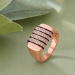 Modern Diamond Stripe 925 Sterling Silver Rose Gold Ring for Men