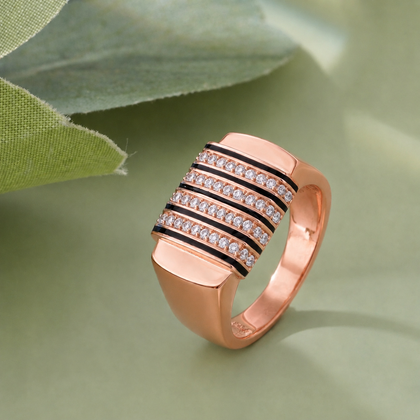 Modern Diamond Stripe 925 Sterling Silver Rose Gold Ring for Men