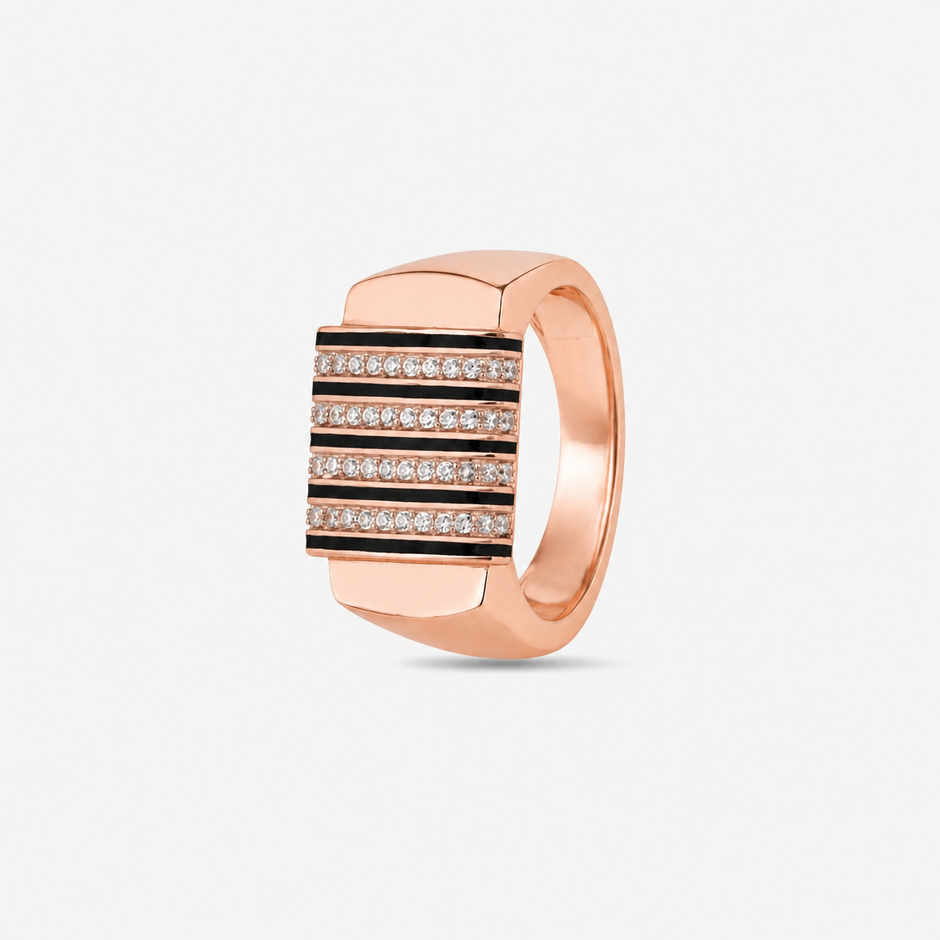 Modern Diamond Stripe 925 Sterling Silver Rose Gold Ring for Men