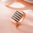 Modern Diamond Stripe 925 Sterling Silver Rose Gold Ring for Men