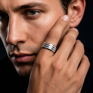 Modern Classic Pattern 925 Sterling Silver Couple Band for Men