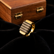 Black Enamel CZ Stripe Ring for Men 925 Sterling Silver Gold Finish
