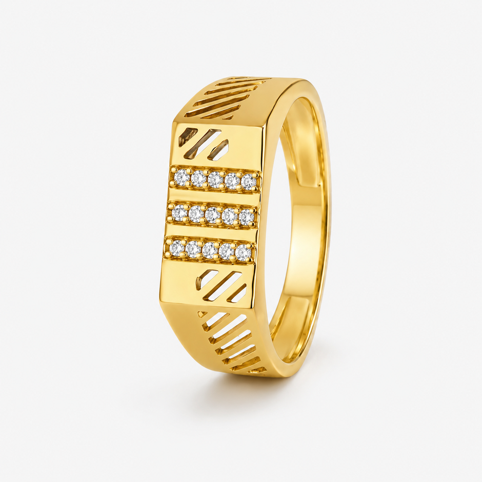 Triple Line CZ Men's Ring – 925 Sterling Silver Gold Ring for Men