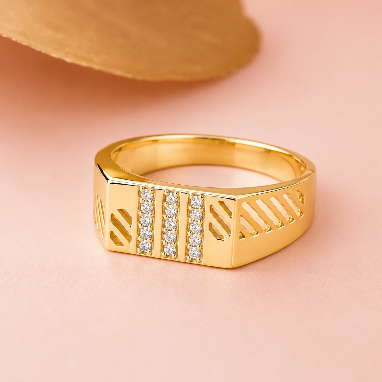 Triple Line CZ Men's Ring – 925 Sterling Silver Gold Ring for Men