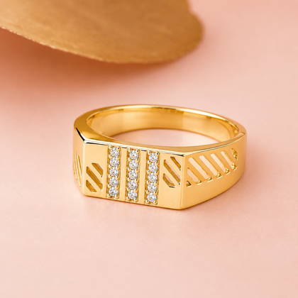 Triple Line CZ Men's Ring – 925 Sterling Silver Gold Ring for Men