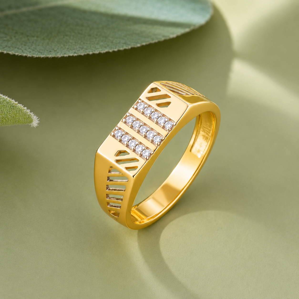 Triple Line CZ Men's Ring – 925 Sterling Silver Gold Ring for Men