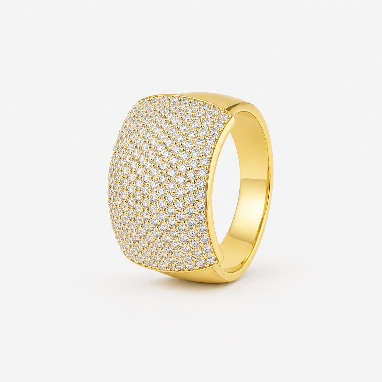 Pave CZ Diamond Statement Ring for Men 925 Sterling Silver Gold Finish