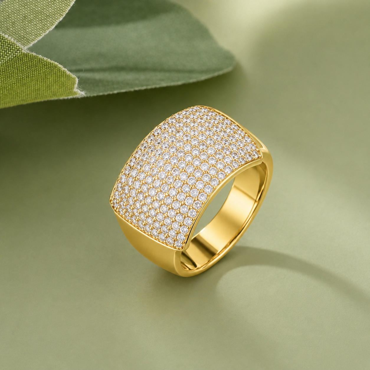 Pave CZ Diamond Statement Ring for Men 925 Sterling Silver Gold Finish