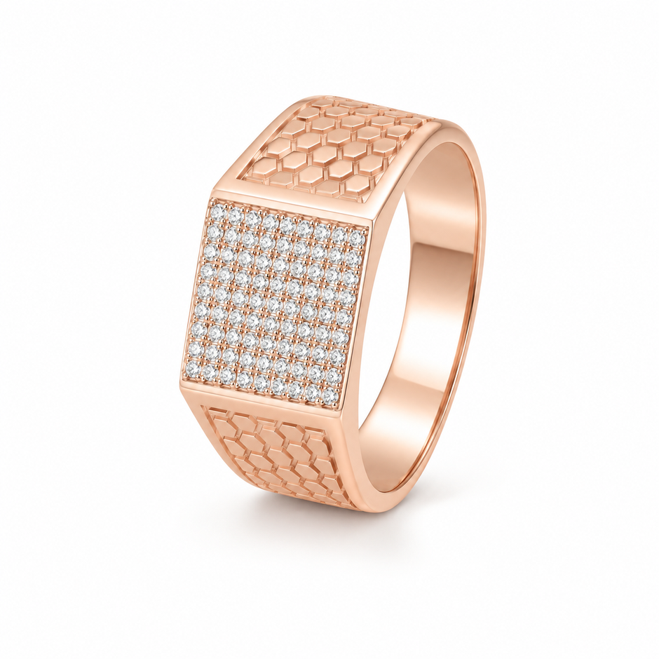 Elegant Diamond Cluster 925 Sterling Silver Rose Gold Ring for Men