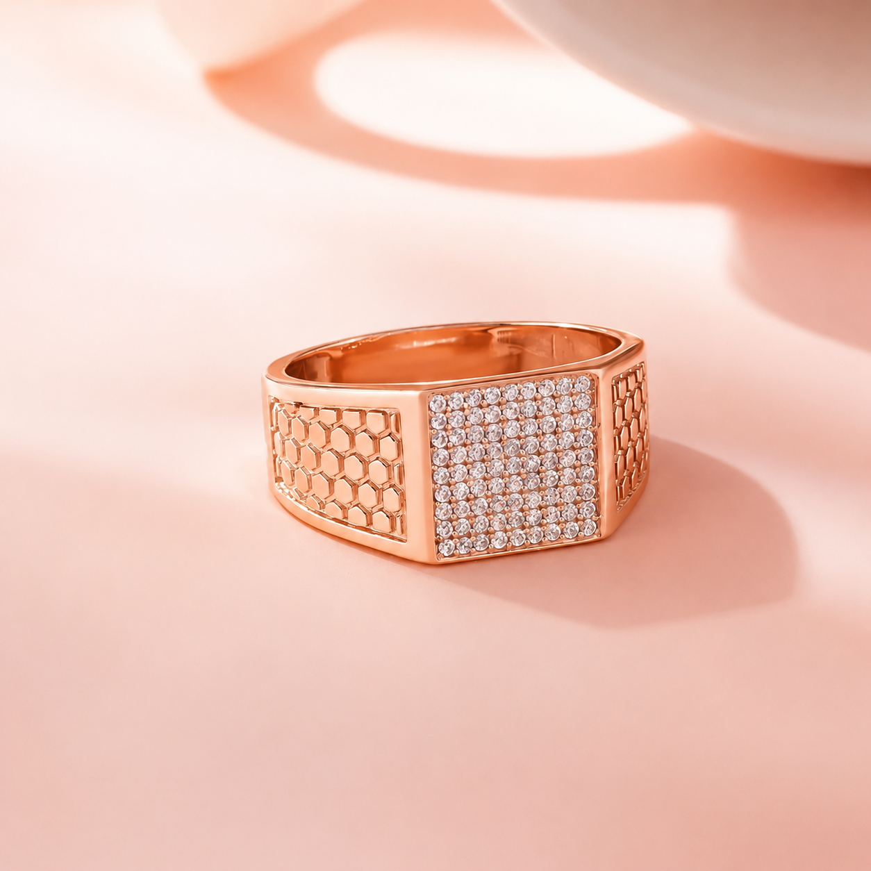 Elegant Diamond Cluster 925 Sterling Silver Rose Gold Ring for Men
