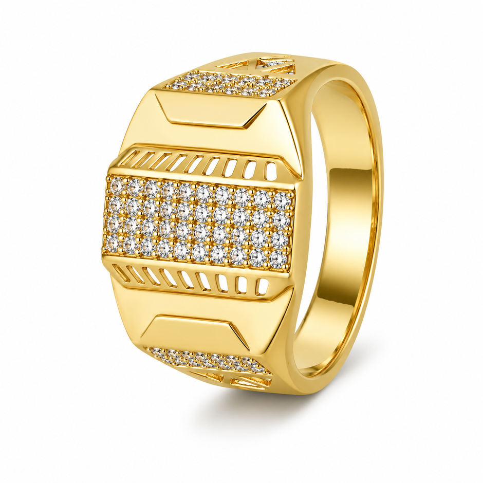 Modern CZ Stone Gold Ring – 925 Sterling Silver Gold Ring for Men
