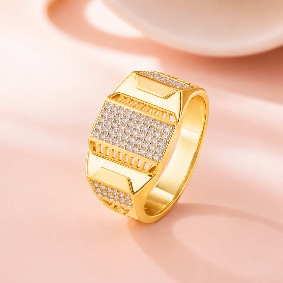 Modern CZ Stone Gold Ring – 925 Sterling Silver Gold Ring for Men