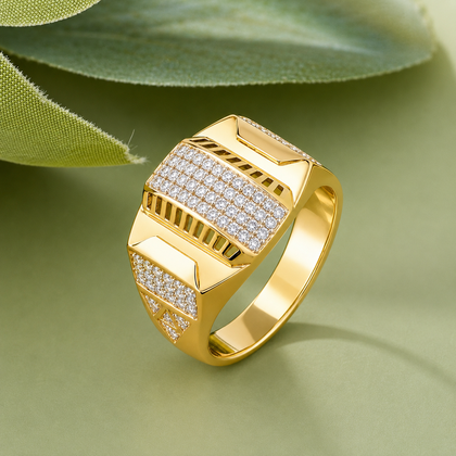 Modern CZ Stone Gold Ring – 925 Sterling Silver Gold Ring for Men