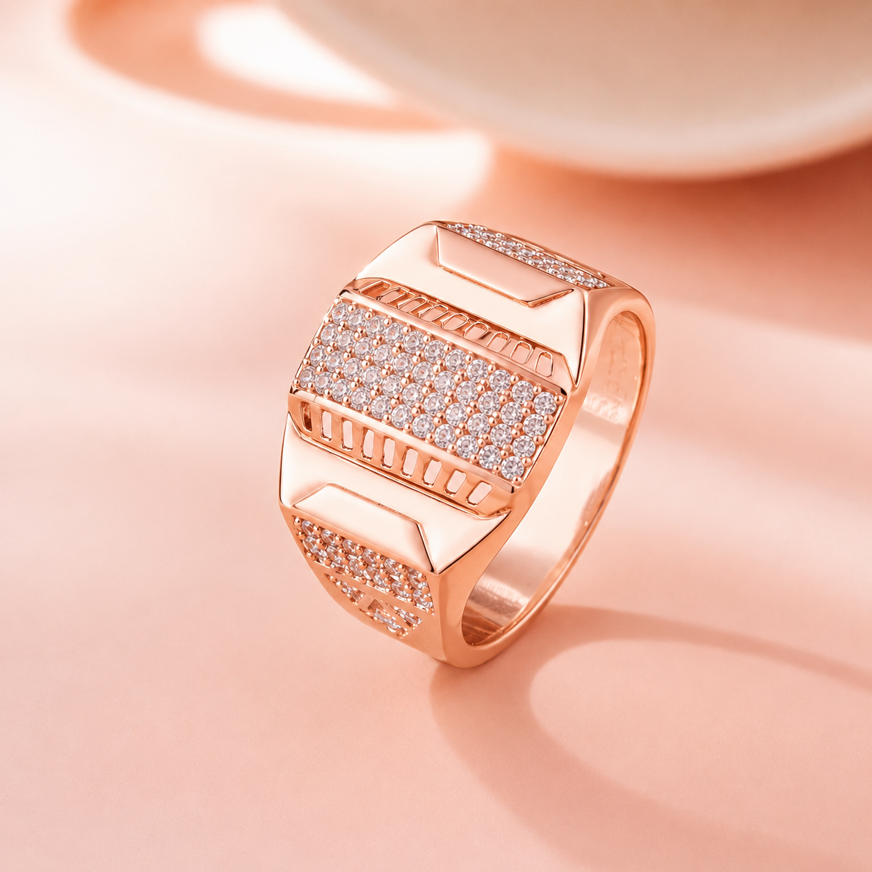 Cluster CZ Diamond 925 Sterling Silver Rose Gold Ring for Men